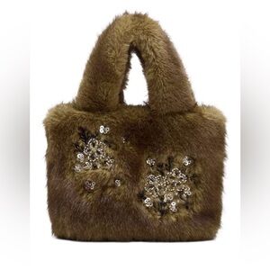 Zara Brown Faux Fur Mini Bag with Sequin Details